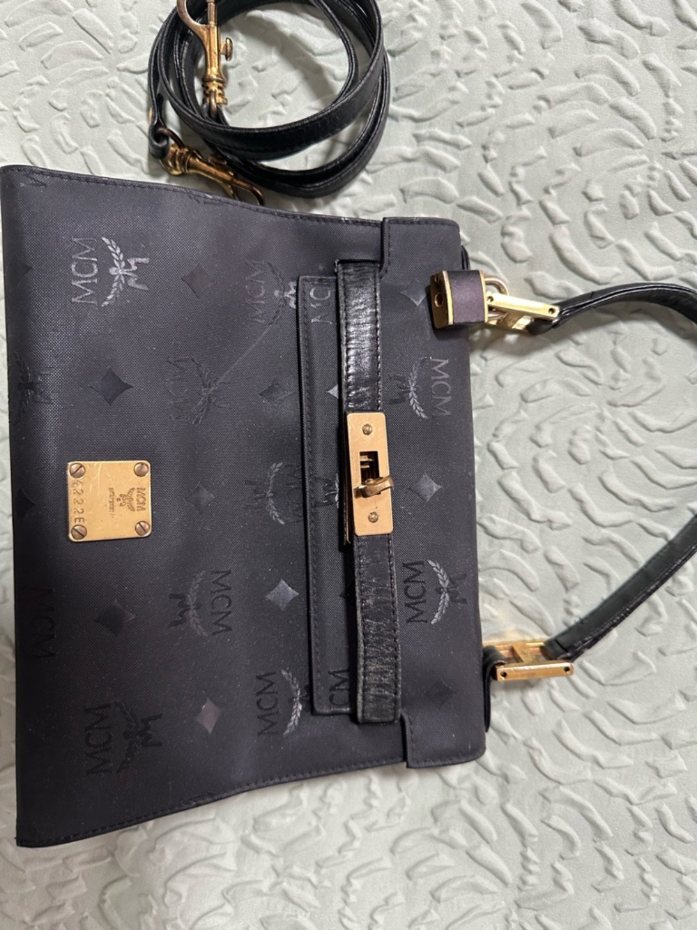 Vintage MCM Black Logo Top-Handle Kelly Crossbody Bag - Picture 2 of 15